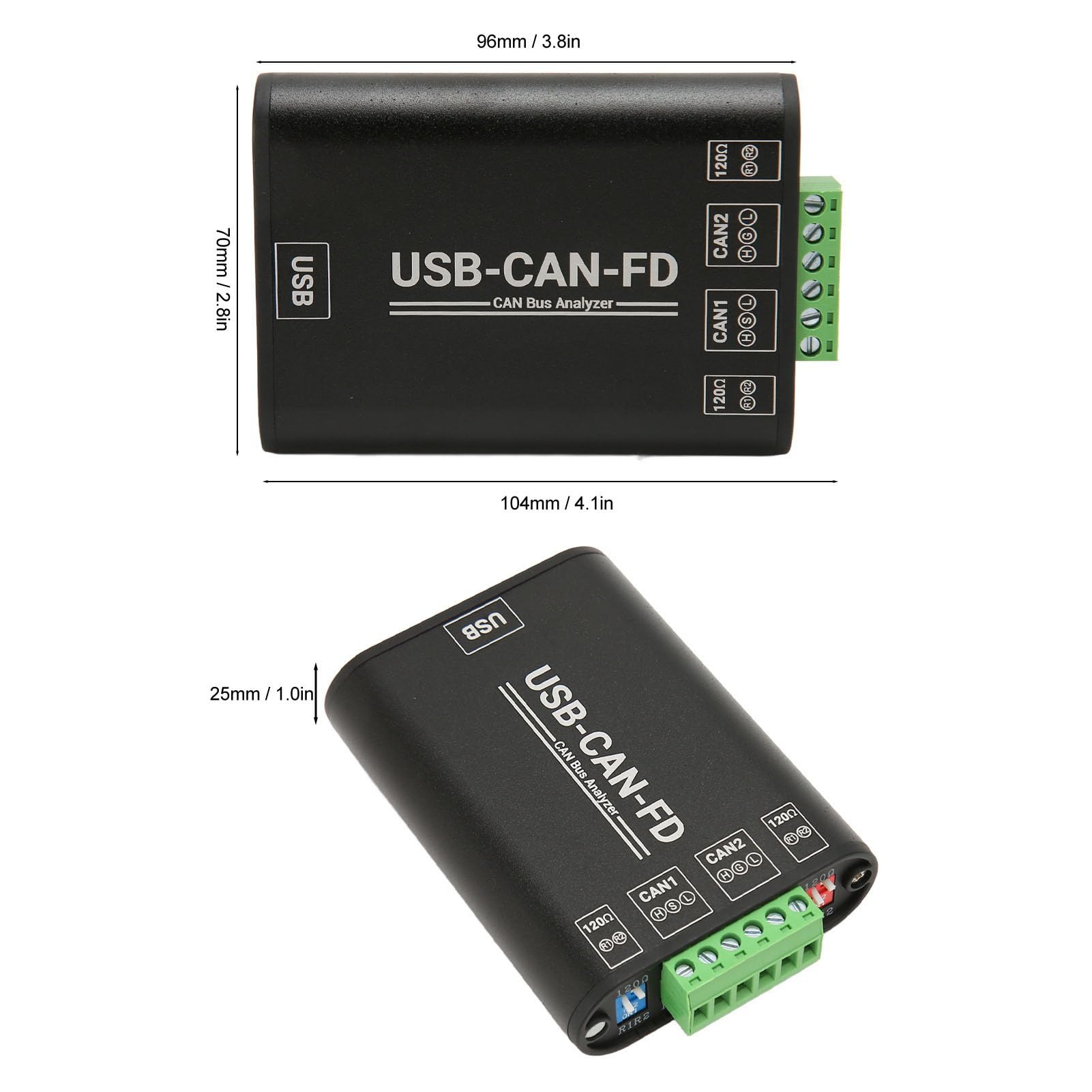Alomejor Adaptador USB a CAN FD con Canales Independientes para Comunicación Industrial y Adquisición de Datos Aleación de Aluminio Robusta Alimentación USB de 5 V