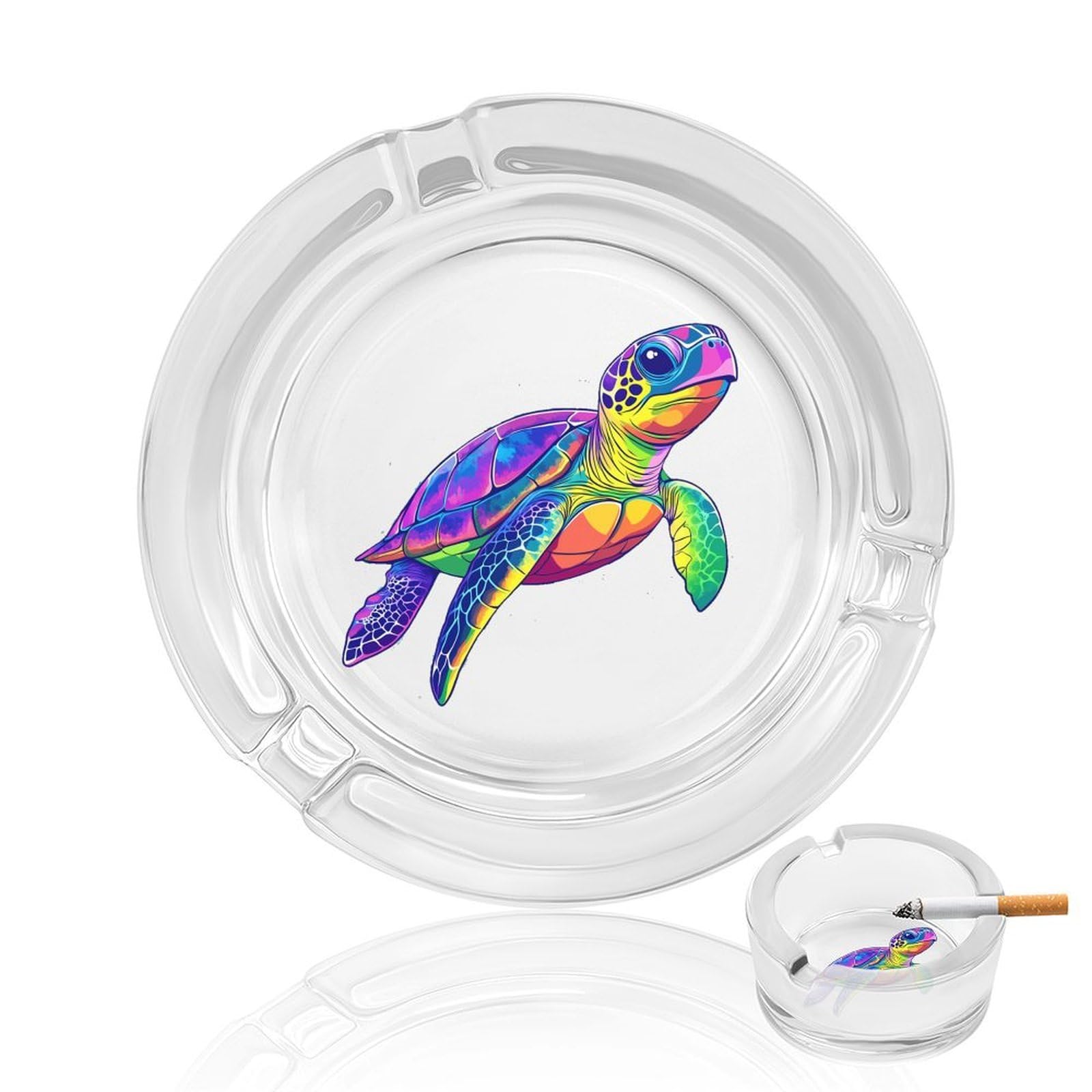 Rainbow Turtle Ashtray Portable Round Glass Outdoor Ash Tray for Home Office Garden Pub
