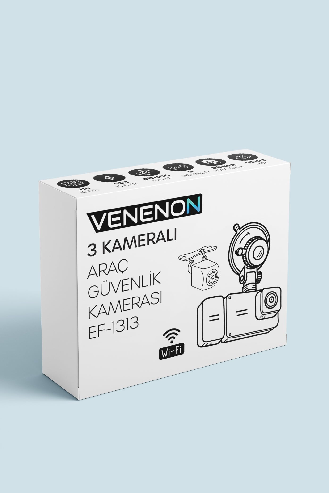 3 Kameralı Wifi Ekran Araç Kamerası FullHD Geniş Ön + Arka + Araç İçi Kamera Hareket Sensörü EF1313