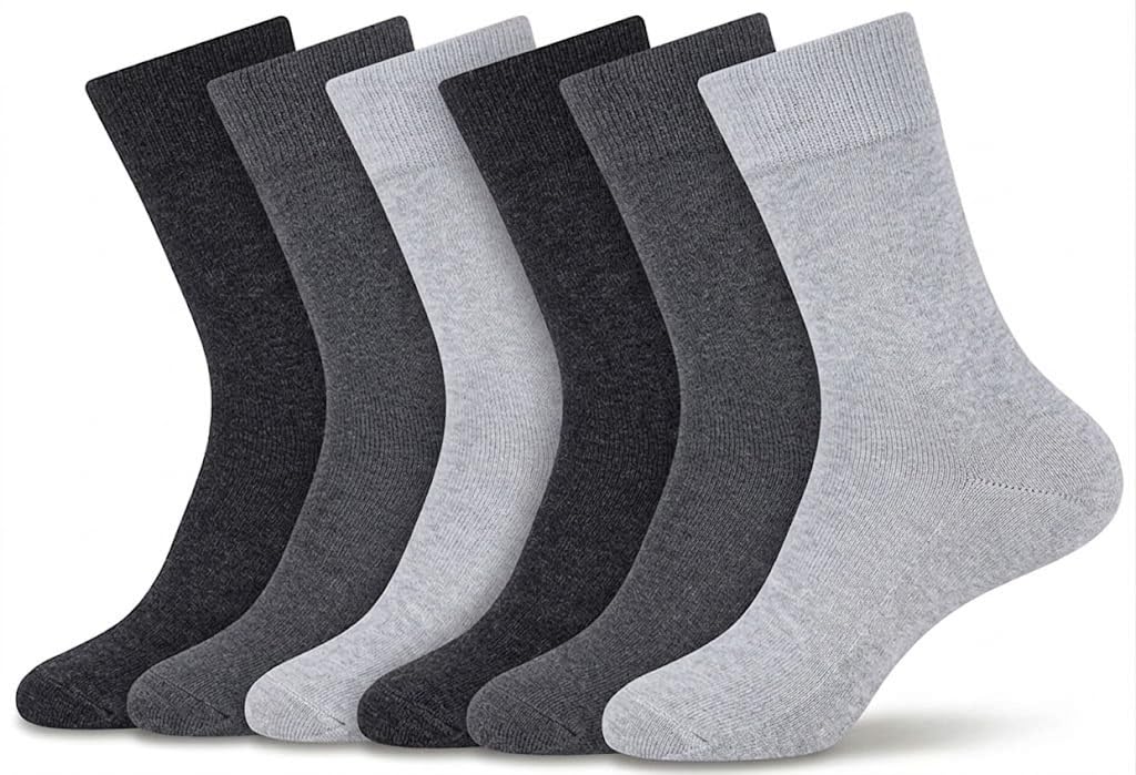 ZRWASKA® Diabetic Socks For Men Wide Elastic Cotton Neuropathy Loose Top Soft Grip Oedema Friendly Swollen Feet Legs non elastic socks Size UK 6-11 (6 Pairs - Gray T&S)