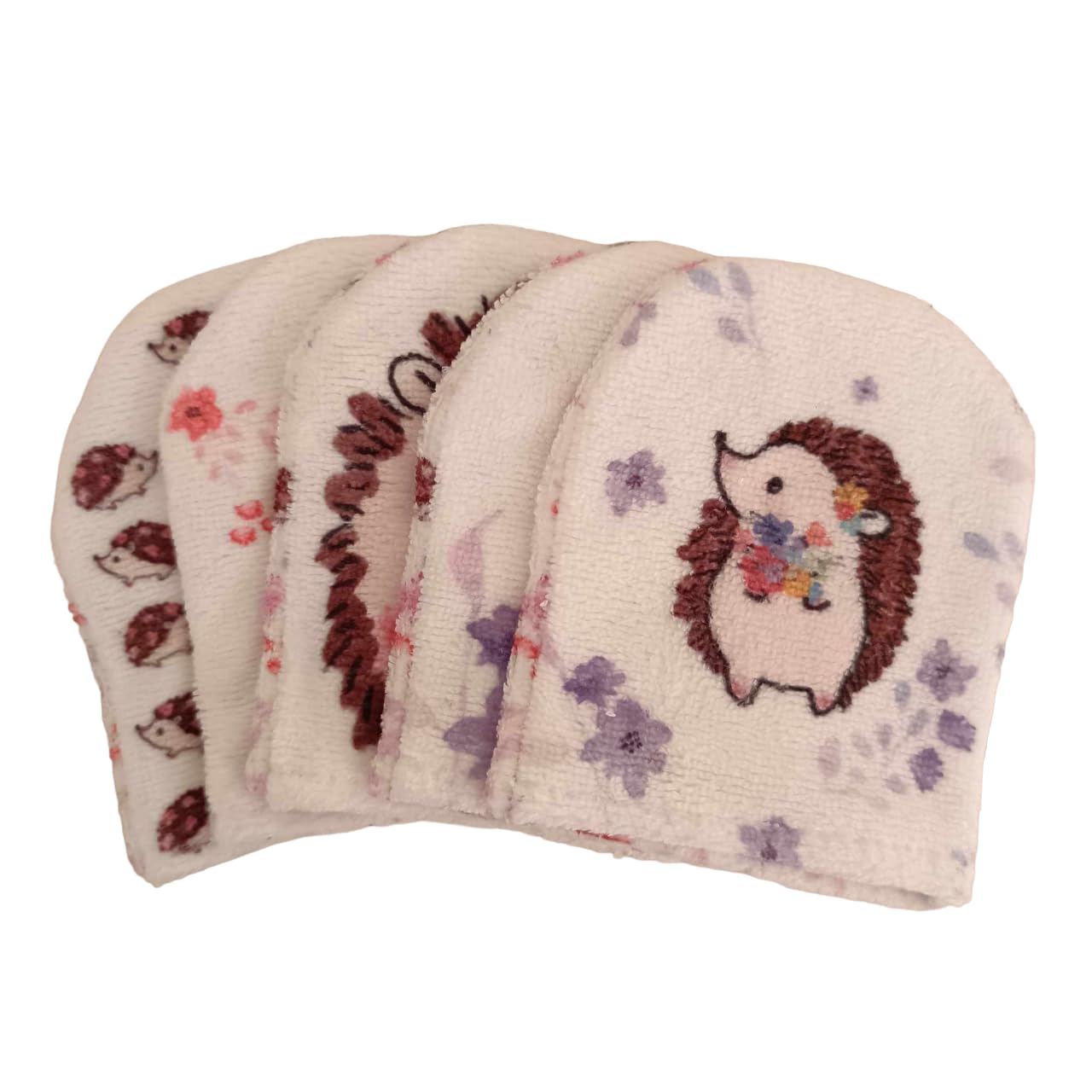 5 mini-gants de toilette hérissons fleuris anti-irritation pour le change