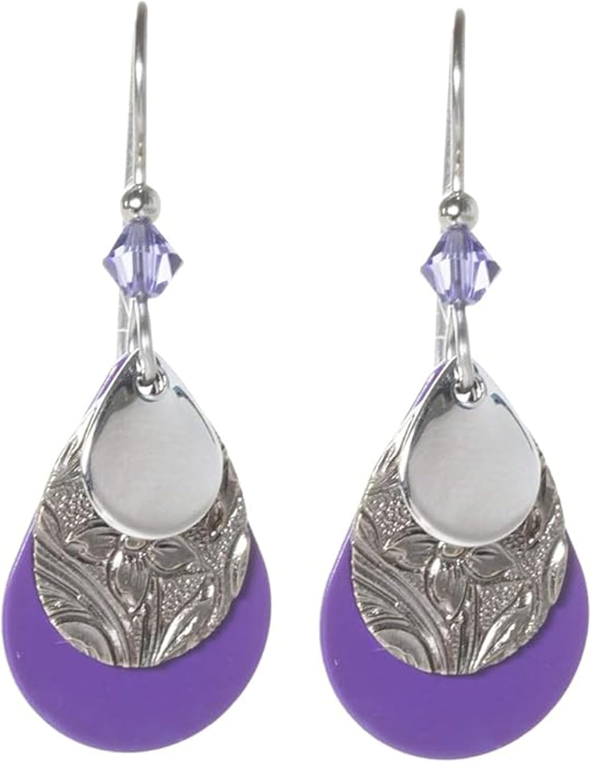 Silver Forest Silver Layered Tears with Purple Tear Drop. NE-0367D