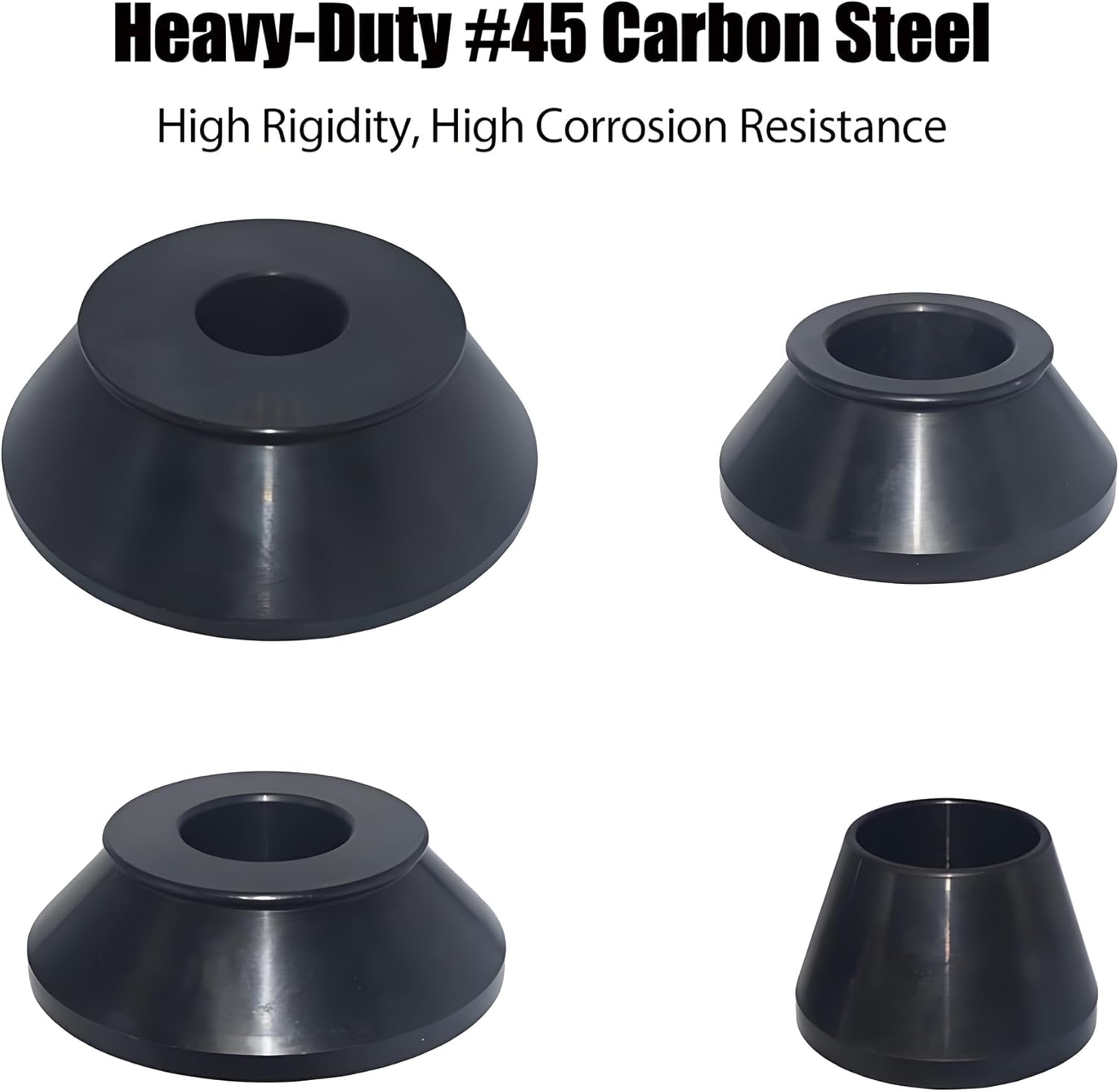 RQG 4PCS Wheel Balancer Cone, #45 Carbon Steel Heavy Duty Tire Balancer Cones, Universal Hub Centering Adapter Cone Set for Tire Changer Balancing Machine, Size 1.77-5.39 inch (40mm Shaft)