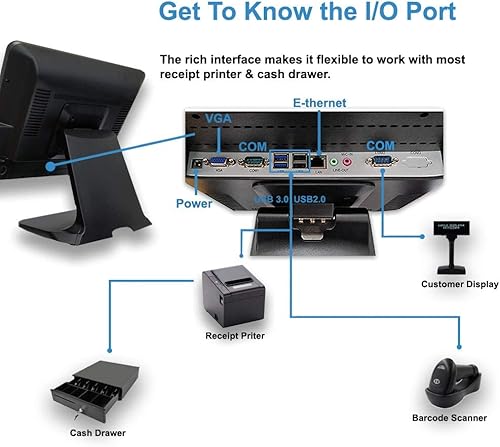 Miniatura 3 de ASSUR Sistema POS, caja registradora con pantalla táctil de 15 pulgadas, CPU J6412, 4 GB de RAM, SSD de 128 G, Windows 10 Pro, módulo WiFi para