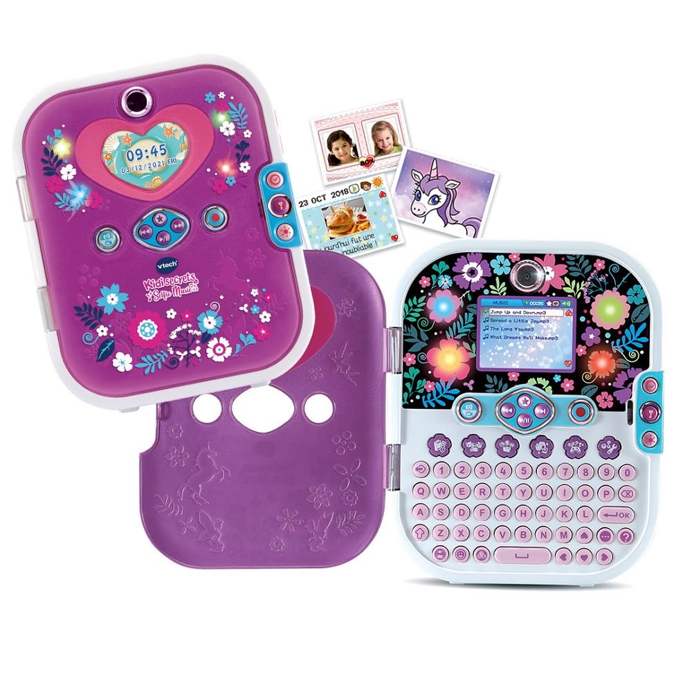 VTech - KidiSecrets Diario Secreto Digital, Reconocimiento Facial, Cámara Fotos y vídeo, MP3, Luces, Juegos Educativos y Mascota Virtual, Regalo niños +5 años, Versión ESP