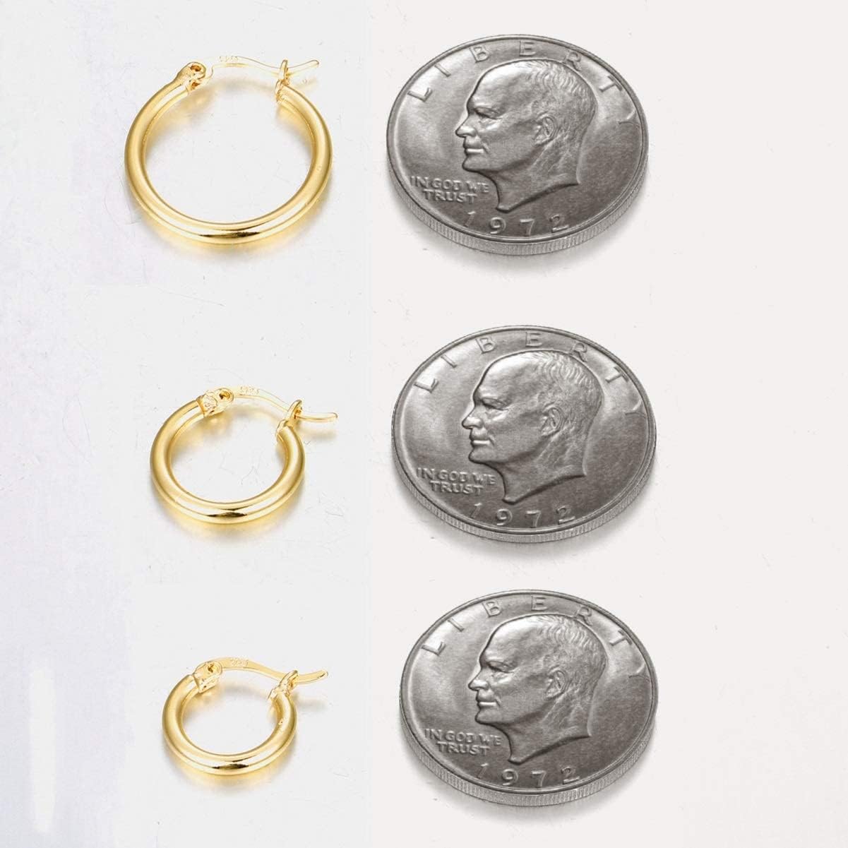 14K Gold Plated Hoop Earrings for Women, 4 Pairs Sterling Silver Post Small Hoops, Gold Huggie Earrings Set for Women Men (13mm 15mm 20mm 25mm)