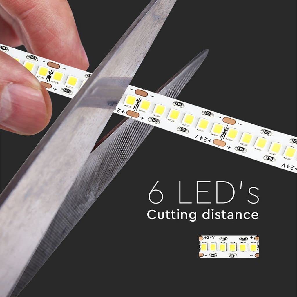 V-TAC Tira LED de interior IP65 impermeable 15 W - 10 metros de longitud - SMD 2835 Alta luminosidad - Luz 4000 K blanca natural - Tiras LED - Tira adhesiva y cubierta de silicona - 12 V