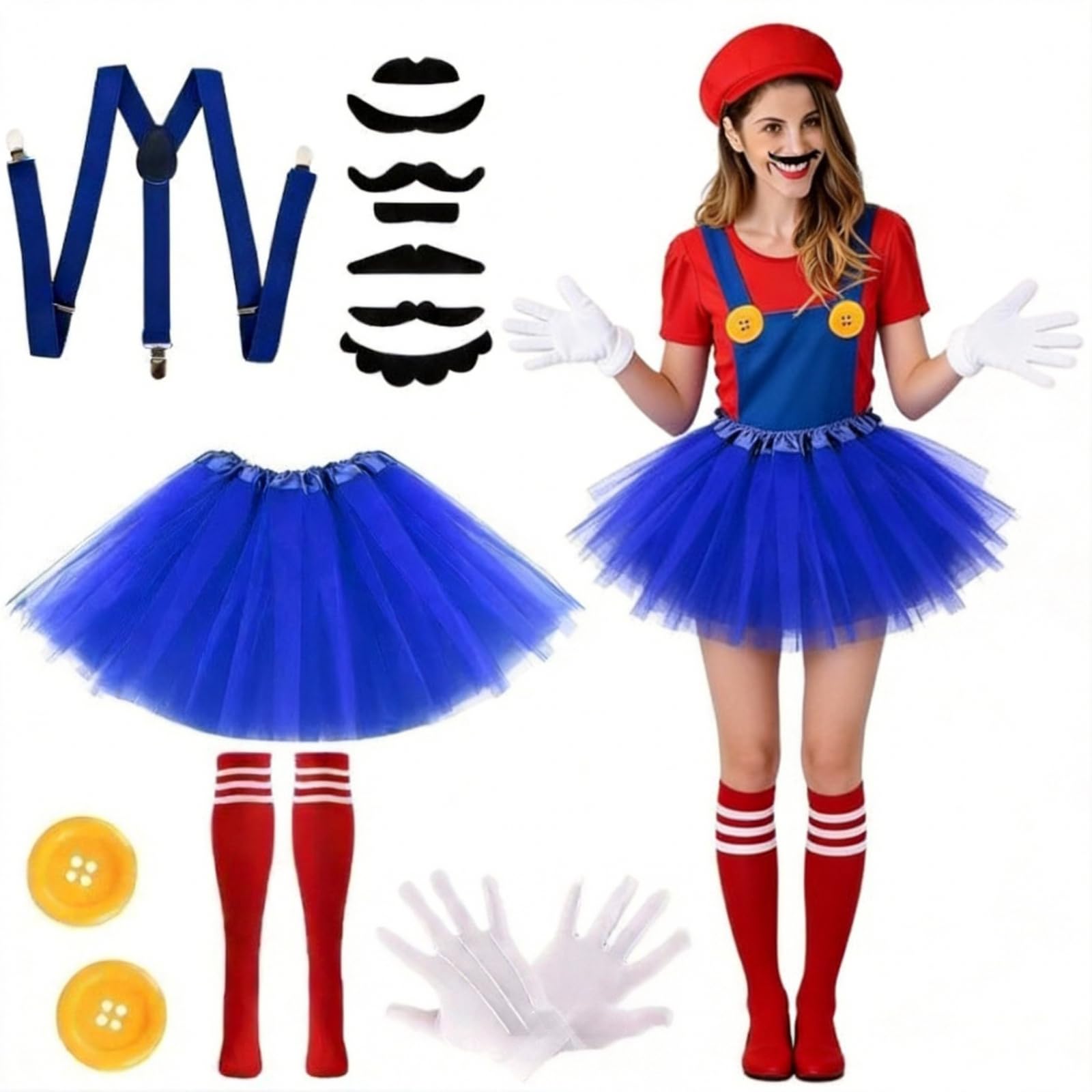 6-piece tutu costume set(No lining, no hood), carnival cosplay costume, suitable for couples' masquerade party costumes