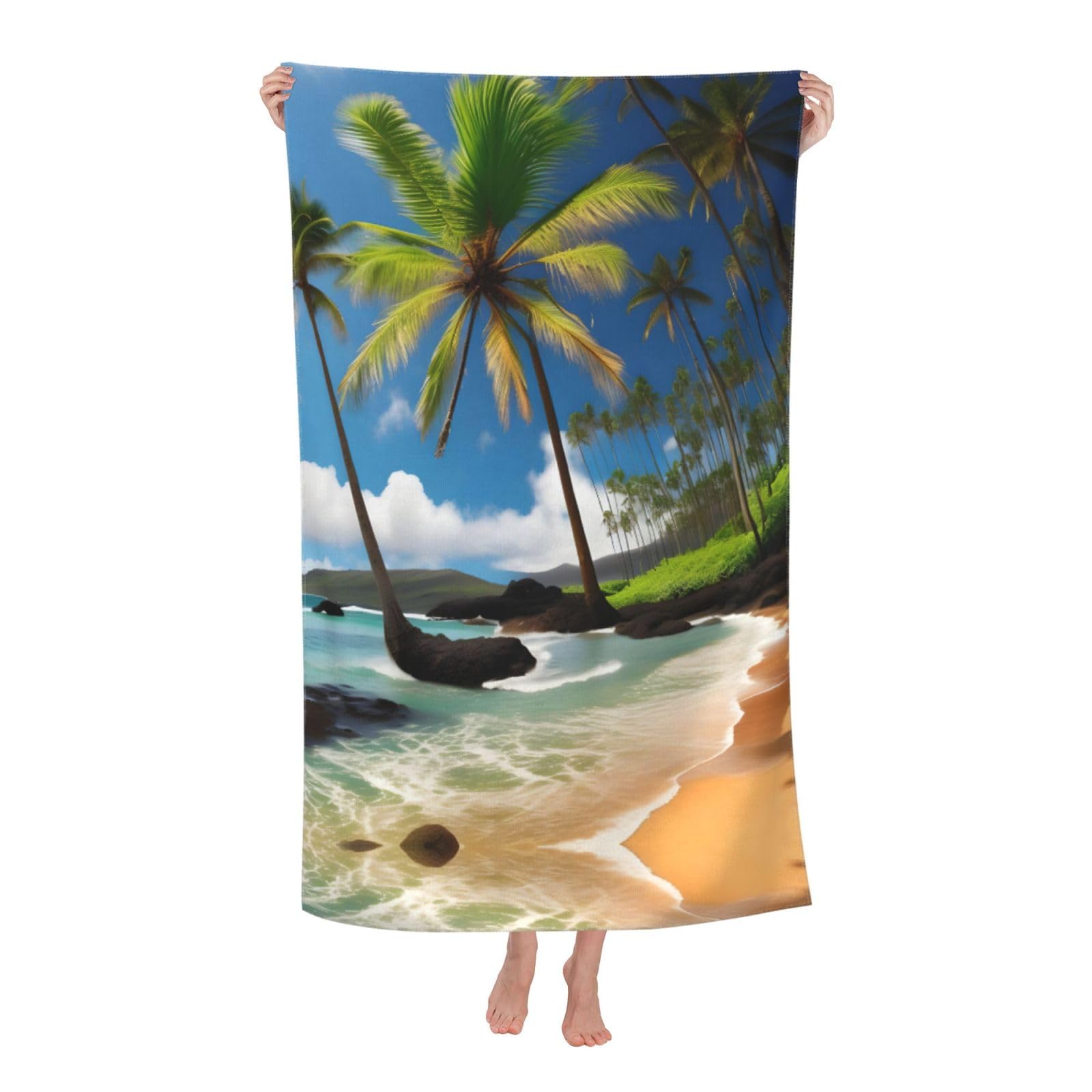 NImongt Tropical Palm Tree Hawaii Beach Print Oversized Adult Beach Towel For Travel Weekend Getaways Festivals Camping Trips