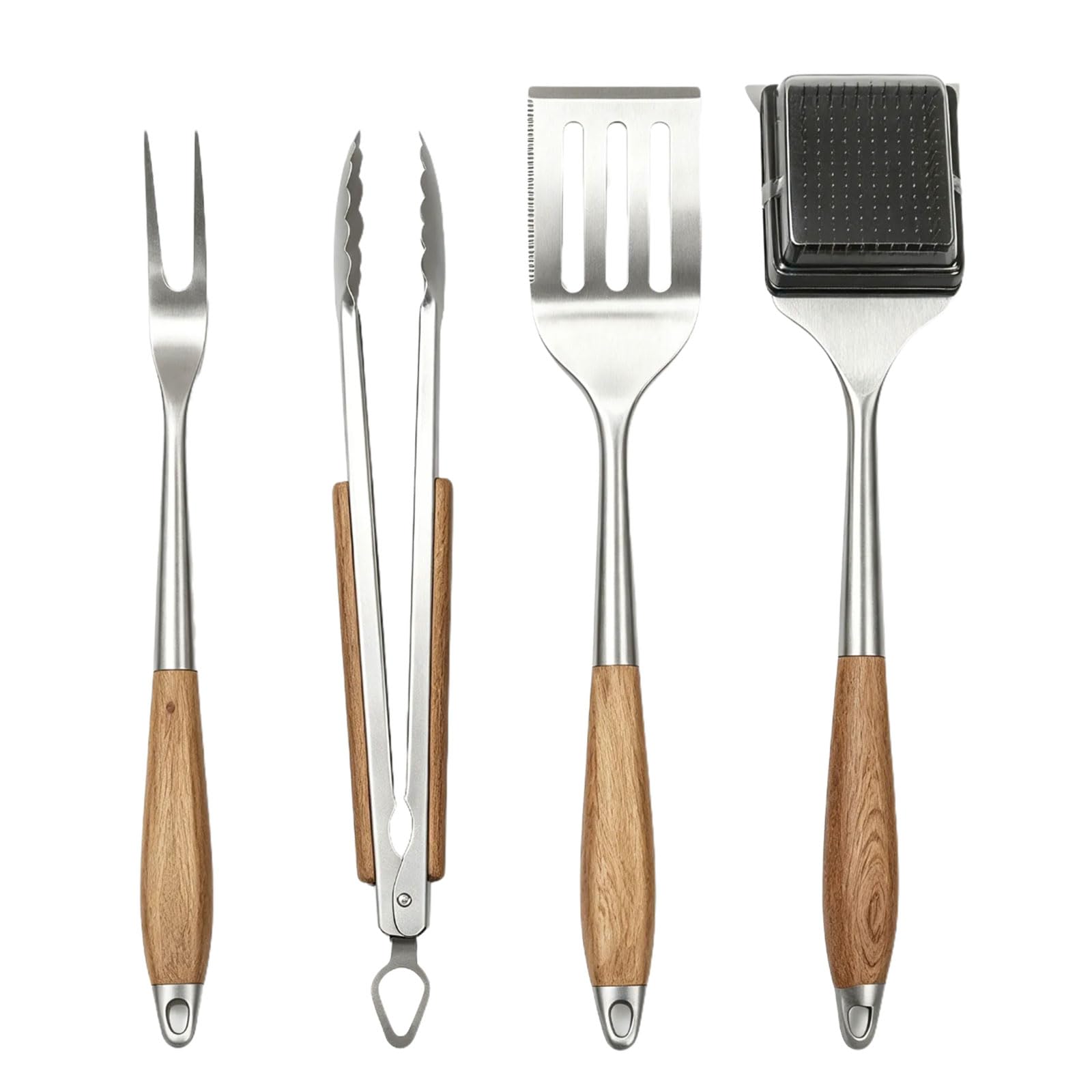 TFAOYS Barbecue Cooking Tool Set with Stainless Steel Heads, Wood Handle Grill Utensils for Patio, Camping, and Cookouts Cookout Camping Grilling Accessories