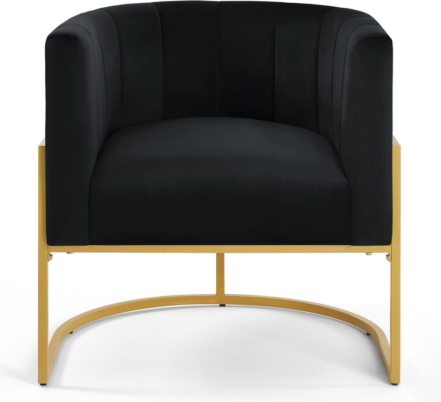 Curve Backrest Mid-Century Leisure Chair, Upholstered Velvet Accent Chair With U-Shaped Golden Metal Base, Velvet Single Sofa Chair For Living Room,Office,28.25"L x 25.75"W x 30"H (black)