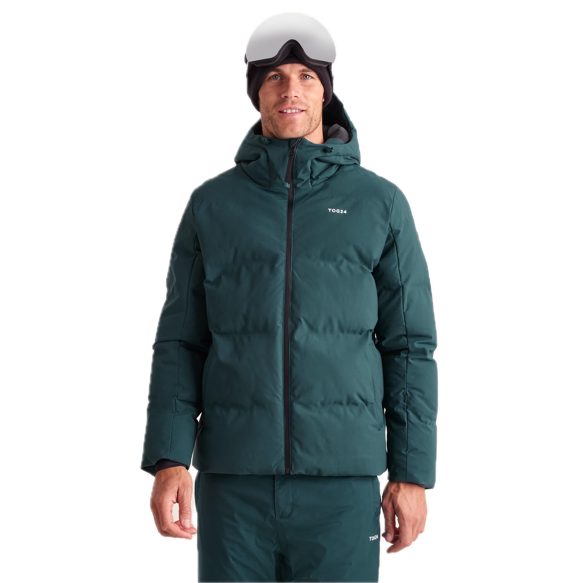 Tog24 Men's Dark Turquoise Davos Ski Jacket, Windproof, Insulated With Hood, With Snowskirt & Pass Pocket