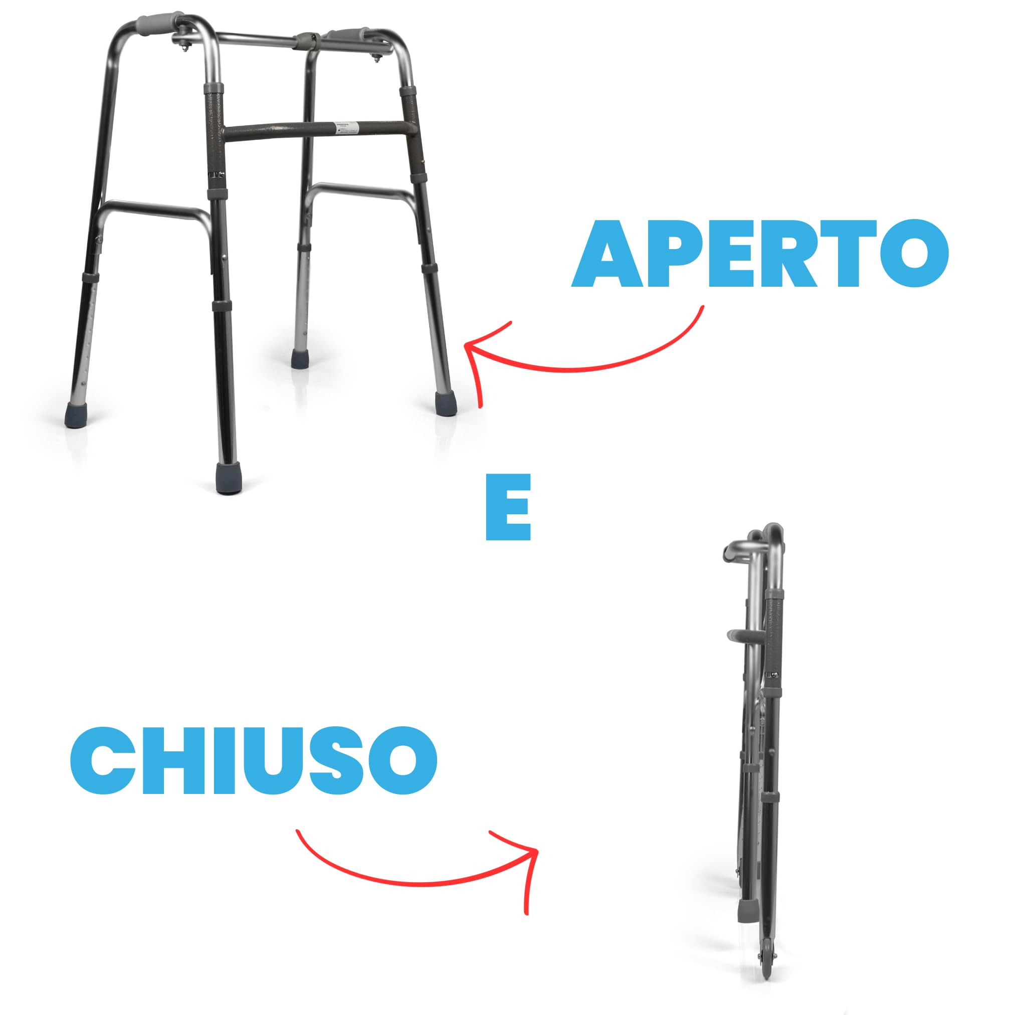 DEAMBULATORE IN ALLUMINIO PIEGHEVOLE 4 PUNTALI PER ANZIANI E DISABILI
