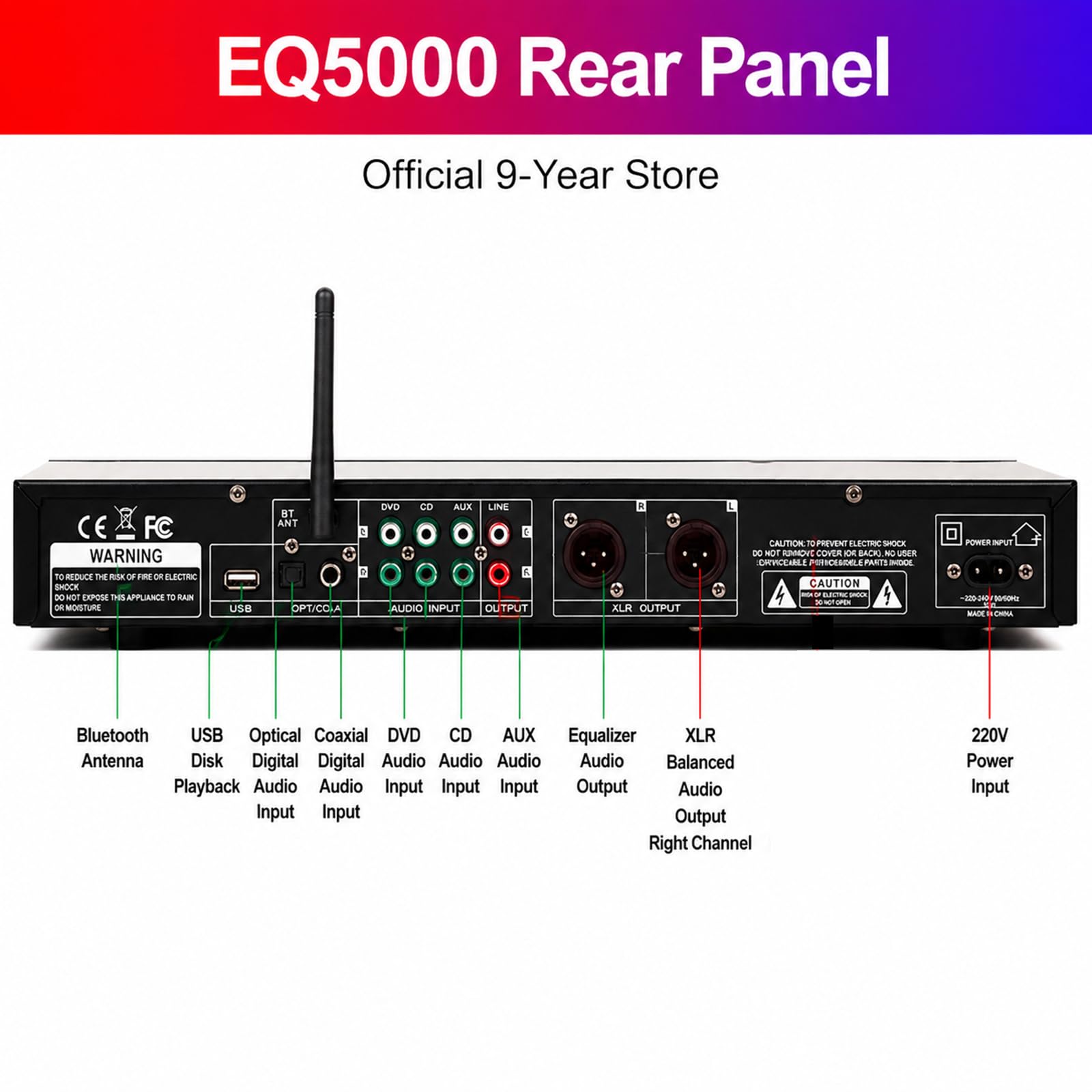 Ecualizador De Audio Estéreo, Ecualizador De Audio Doméstico, 5 Efectos De Ecualización Predefinidos, con Mando A Distancia Y Cable De Audio, Decodificación De Audio Green