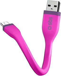 SBS - Cable de datos y carga USB, micro USB 2.0, longitud 12 cm, color rosa