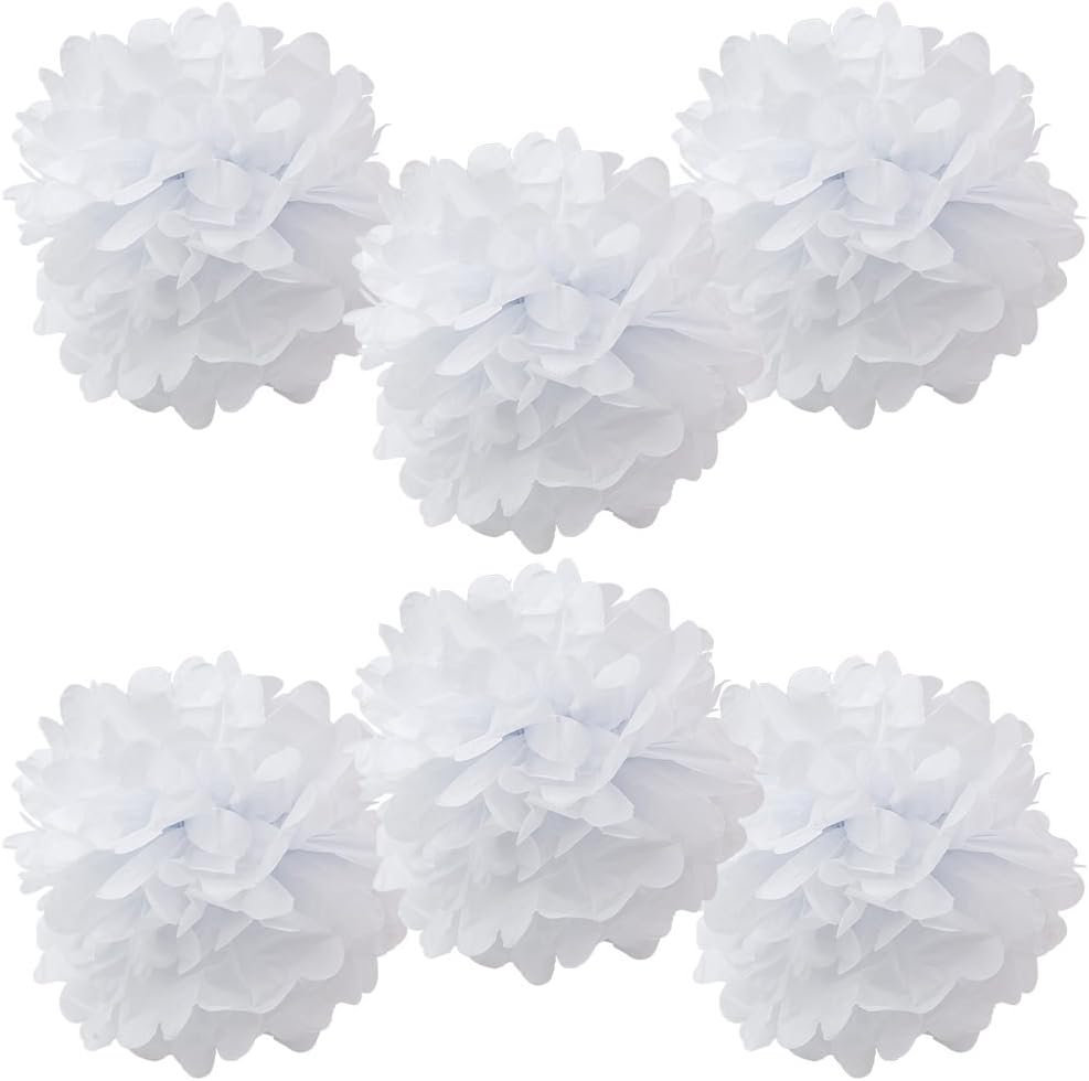 WYZworks Set of 6 - White 12" - (6 Pack) Tissue Pom Poms Flower Party Decorations for Weddings, Birthday, Bridal, Baby Showers, Nursery, Décor, Halloween : Home & Kitchen
