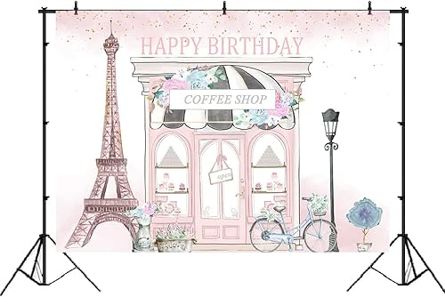 Miniatura 2 de Lofaris Telón de fondo rosa de cumpleaños de París para niñas, floral, francés, parisino, café, fiesta de té, decoración de fiesta de primer