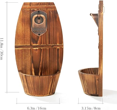 Miniatura 7 de Abrebotellas de barril de cerveza de madera montado en la pared, abrebotellas vintage sin rastro con colector de tapa, regalo ideal para hombres y