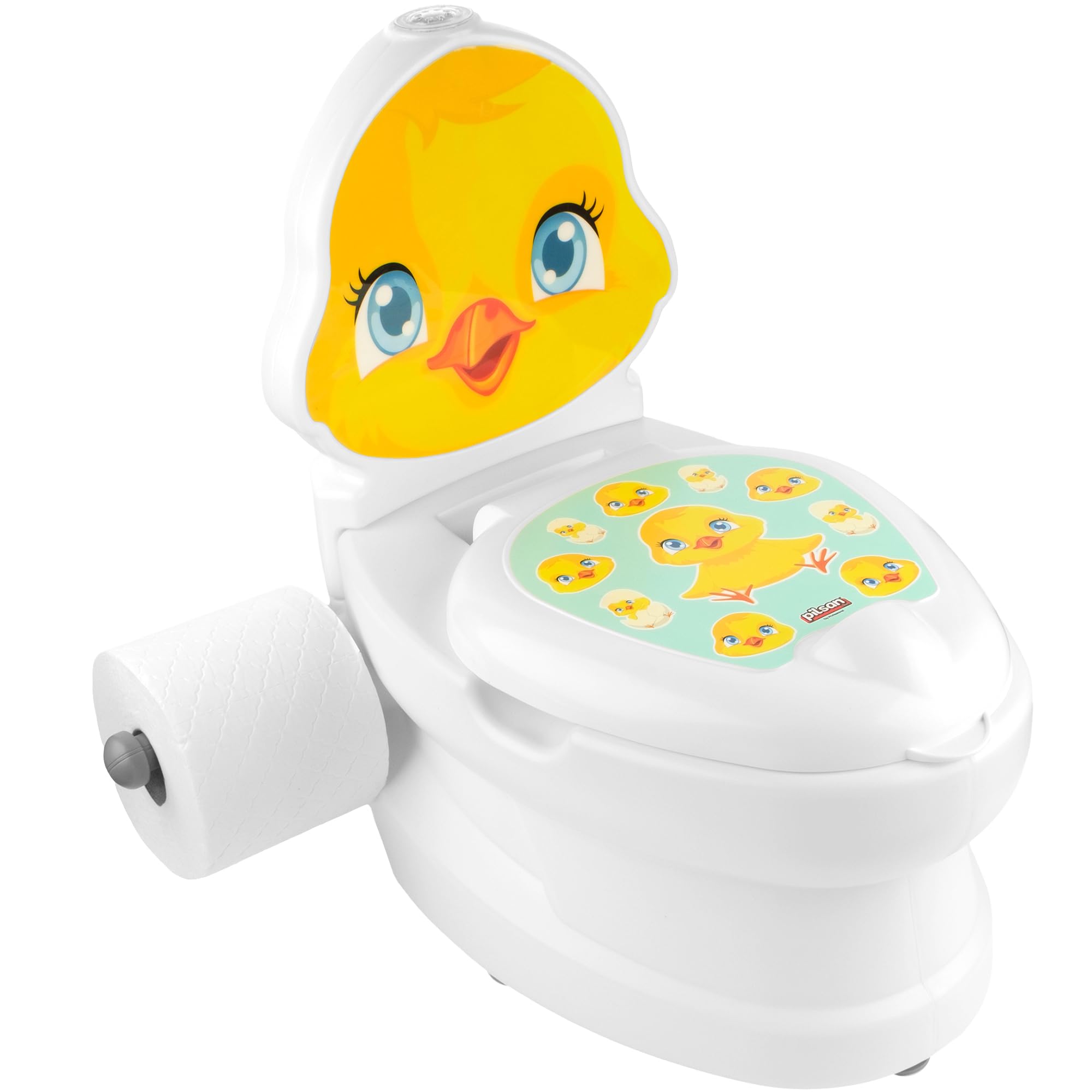 Kids Potty Training Toilet Seat | Toilet Potty with Flush Sound & Light | Portable Easy Clean Removable Pot & Seat | Toddler Potty Toilet | Educational Toddler Travel Essentials | One Size (Chick)