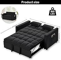 Vista 2 de Sofá cama convertible de terciopelo de 55 pulgadas, sofá futón 3 en 1 con cama extraíble, sofá biplaza moderno con respaldo ajustable, 2 almohadas