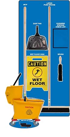 Accuform Clean & Mop Store-Board with Tools, Accu-Shield Material, Blue Board, Black Shadows