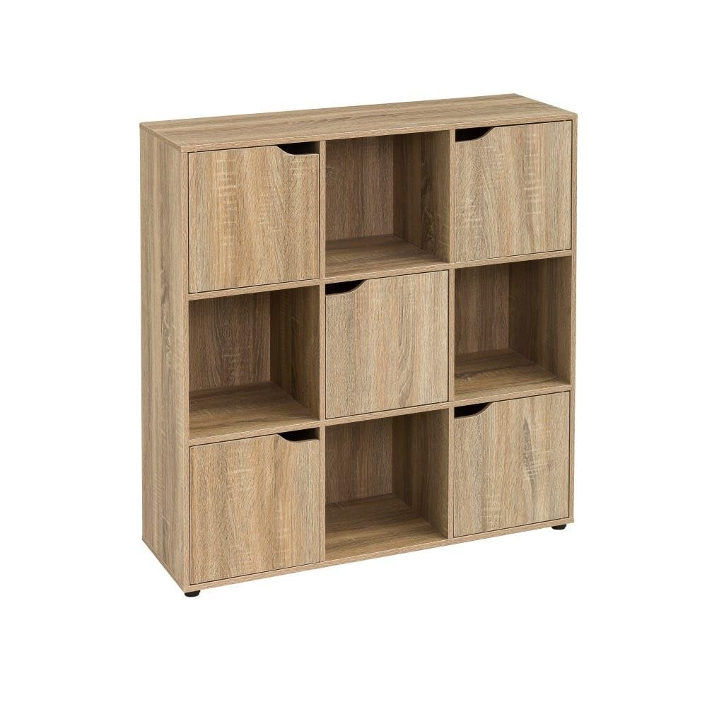 Étagère de sol 5 portes et 4 niches en bois naturel PB pour salon