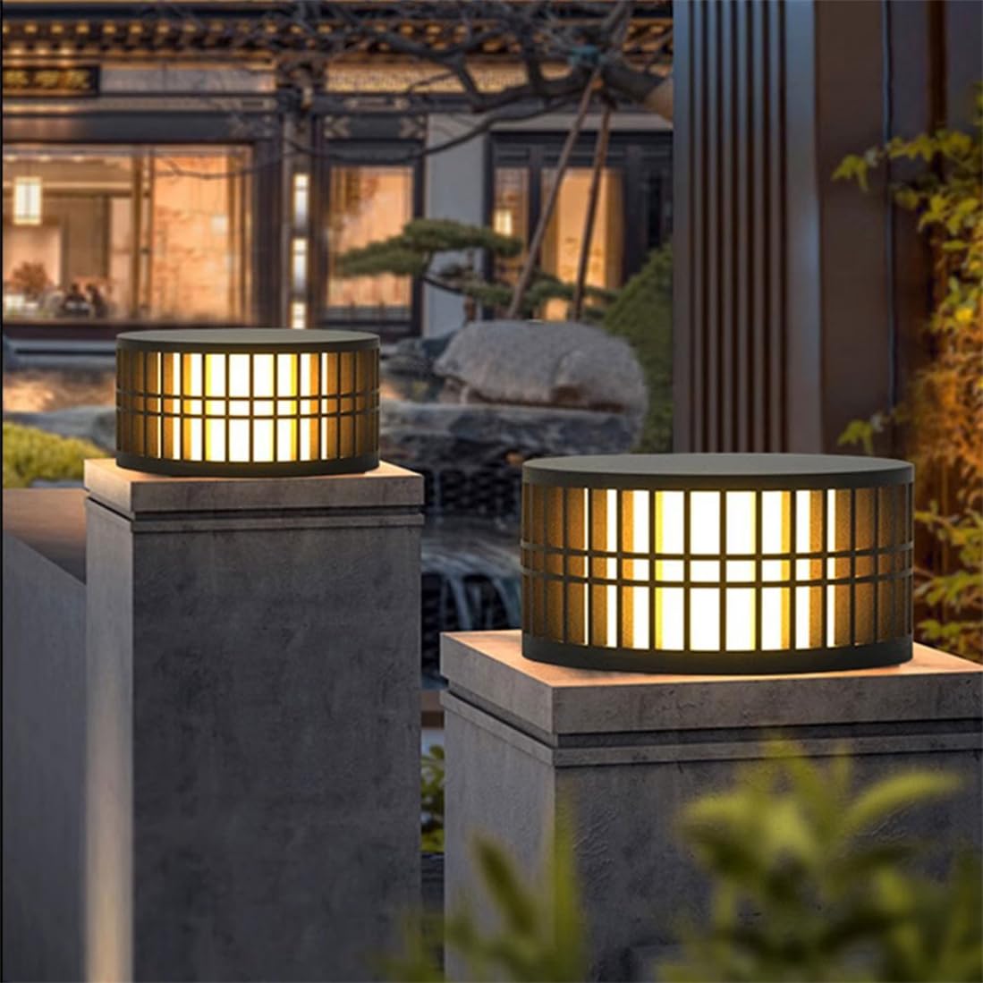 Prosta czarna lampa zewnętrzna do górnego ogrodzenia ściennego, wodoodporne lampy solarne ze stali nierdzewnej na ścieżkę patio, 1 opakowanie, dekoracja podwórka, atmosfera, filar, oświetlenie