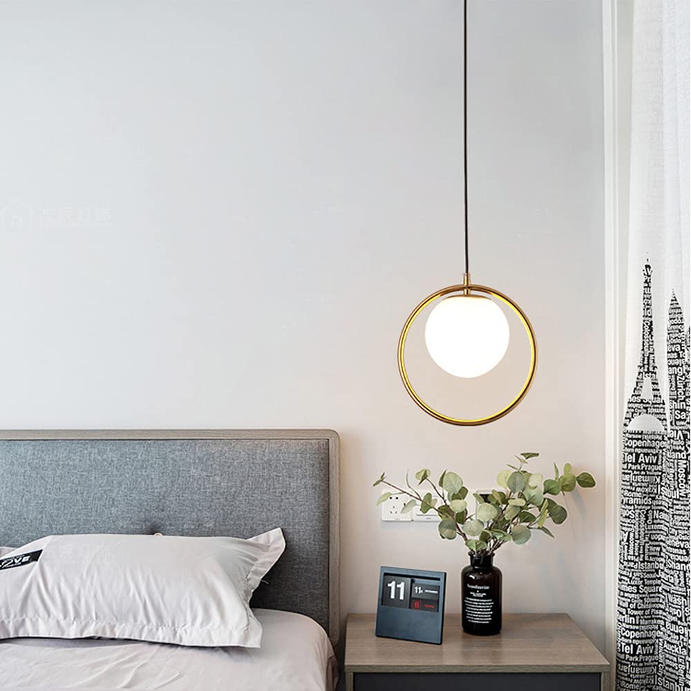 Lampada a sospensione moderna a globo a 1 luce, lampada a in vetro bianco con paralume, lampadario retrò di metà secolo, for soggiorno, camera da letto, sala pranzo
