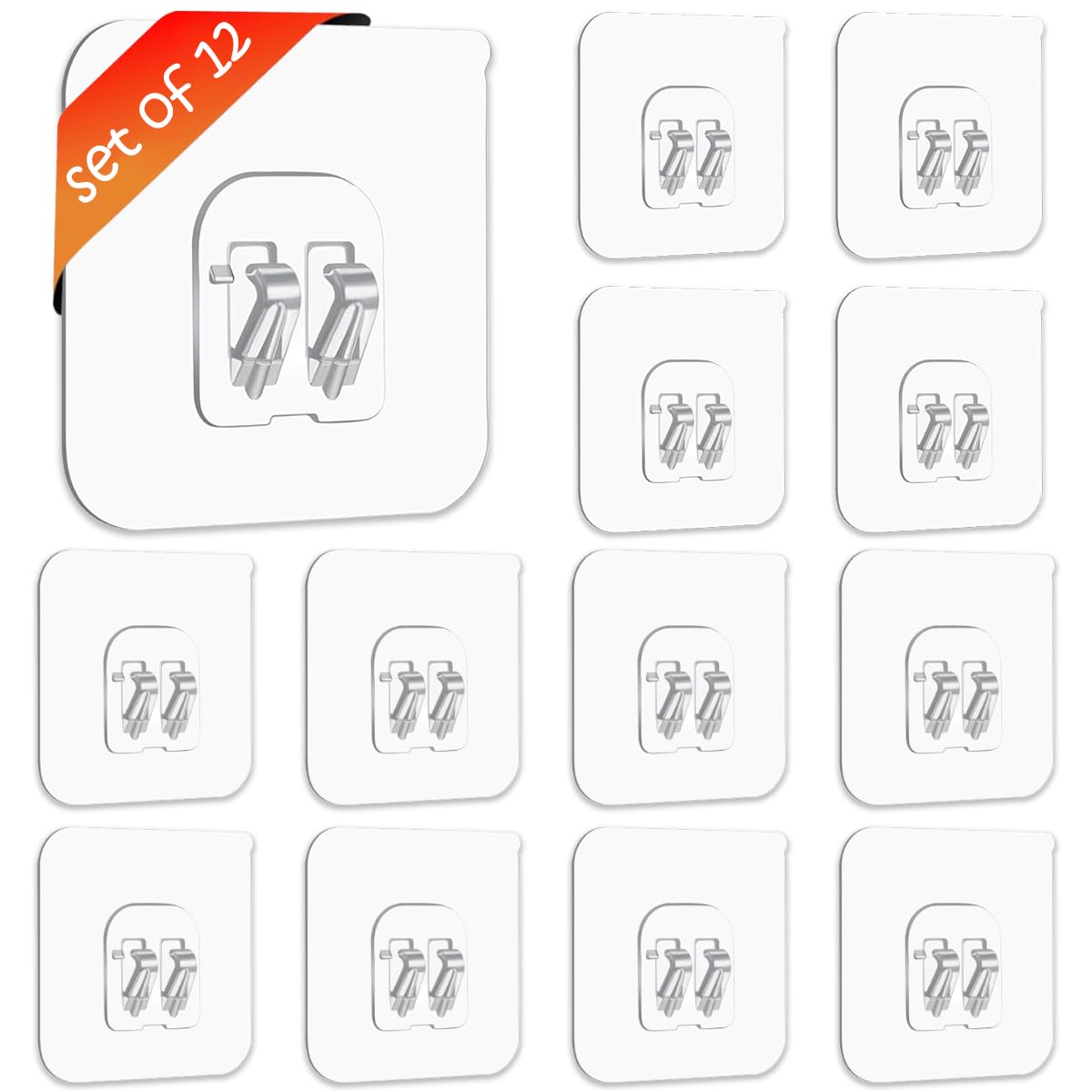 UBRAVE Shower Caddy Adhesive Hooks, 12 Pcs Clear Shower Caddy Sticker, No Drilling & Heavy Duty, Hanging Hooks for Bathroom Shelf, Shower Corner Bathroom Storage Shelf, Kitchen Rack, Soap Holder