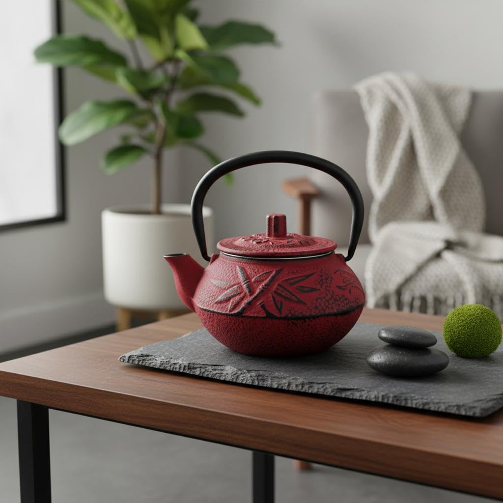 Tetera 0,3L de Hierro Colado Roja con Diseño Oriental