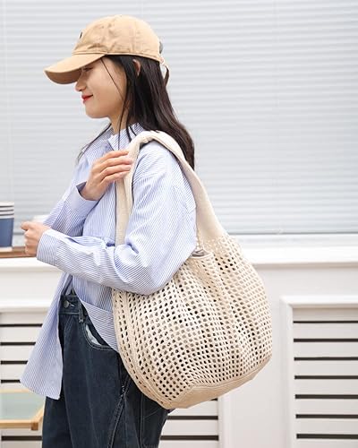 Miniatura 8 de ENBEI Bolsa de playa para mujer, bolsas de ganchillo, bolso de hombro de punto, lindo bolso de mano para viajes, bolso de mano de ganchillo