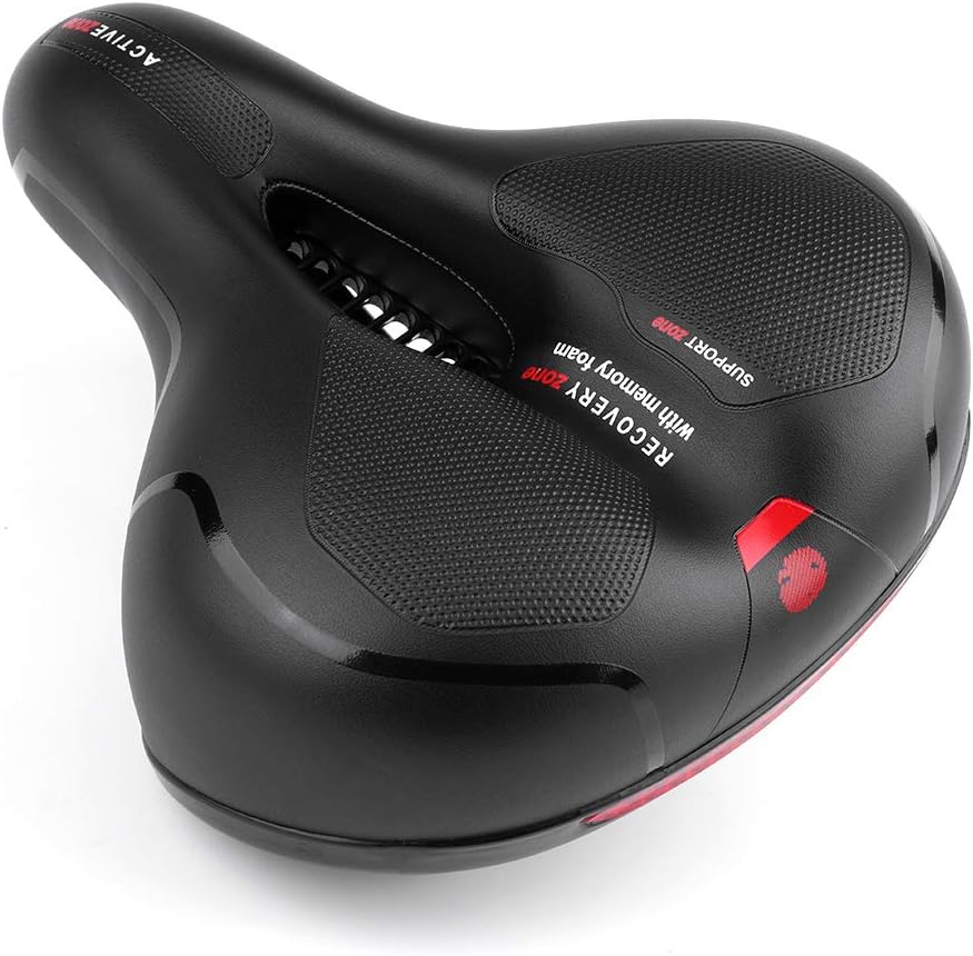 Rcharlance Bike Saddle Seat, Seat Saddle for Bike, Professional Padded Bicycle Seat Saddle for Women Ladies Mens Cycling MTB E-Bike Spin Bike (Bigger size bike seat black and red)