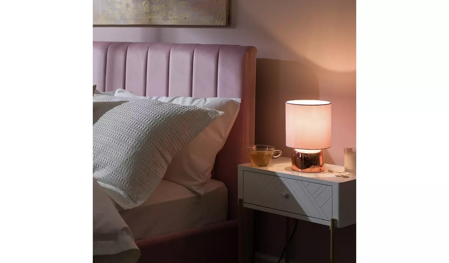 Modern Touch Table Lamp Set, Steel Construction, 25cm Height, Bedside Lighting, Pair of 2 (Rose Gold & Blush Pink)
