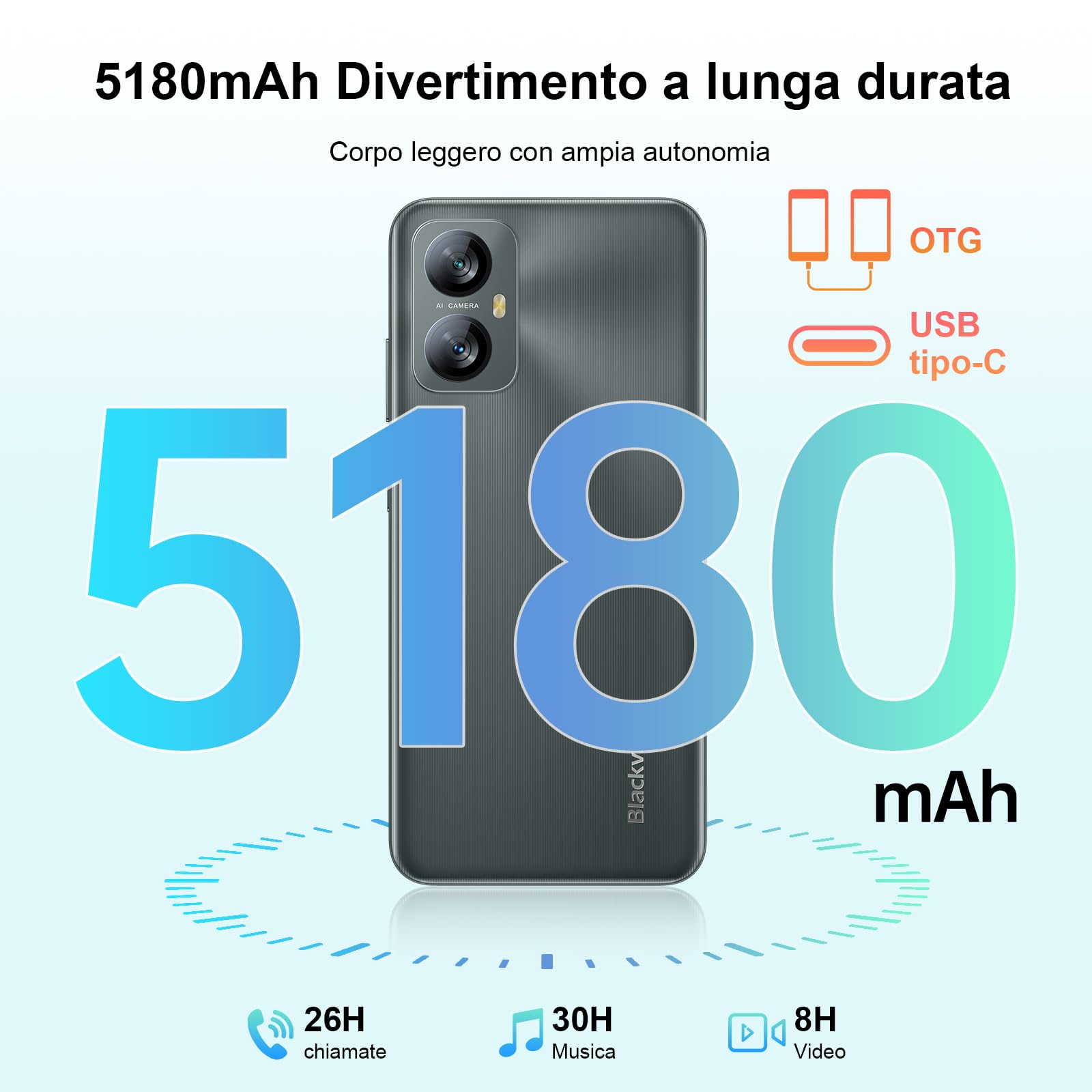 Blackview A52Pro Smartphone 12(6+6) GB RAM+128GB ROM/1TB, 6.56" HD+/90Hz Display Telefono Cellulare,Octa-Core,5180mAh,13MP+5MP, Dual 4G SIM, Fingerprint/Face ID/GPS/Modalità Panorama/3.5mm Jack Blu