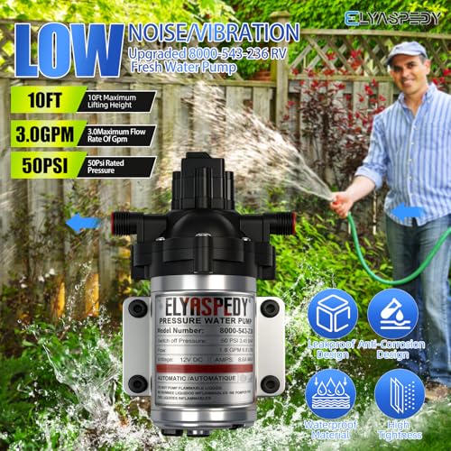 Image of 2026 Upgraded 8000-543-236 RV Fresh Water Pump, 12 V DC 1.8 GPM Self-Priming Diaphragm Water Pump, 108 GPH, 6.8 LPM, 50 PSI,Includes Pressure Switch and Detachable Filters,No Noise, for RV, Marine