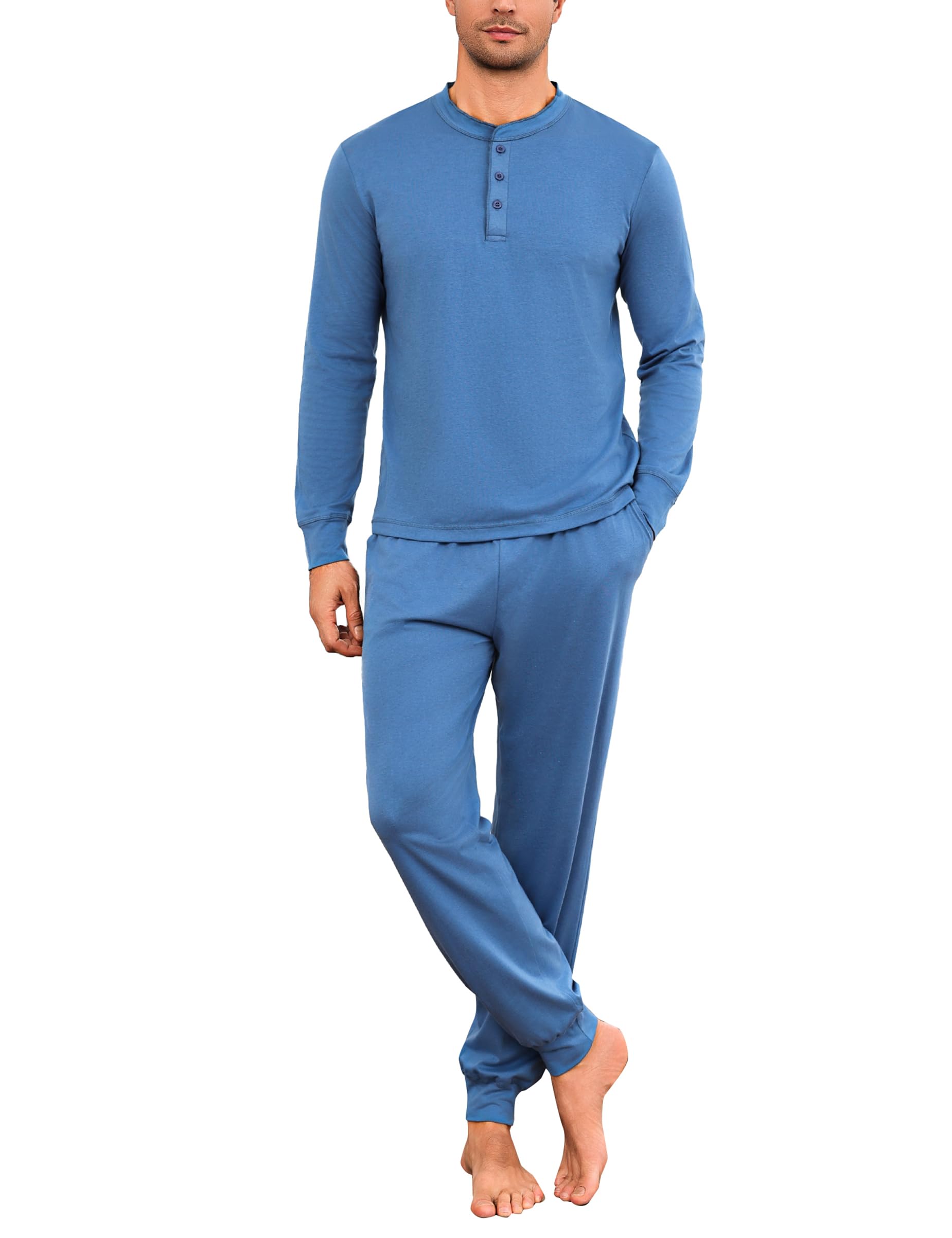 Litherday herenpyjama lang katoen met knoopsluiting, set, langarm winter pyjama-bovenkleding, pyjamabroek met zak, donkergrijs, XXL Litherday herenpyjama lang katoen met knoopsluiting, set, langarm winter pyjama-bovenkleding, pyjamabroek met zak, donkergrijs, XXL