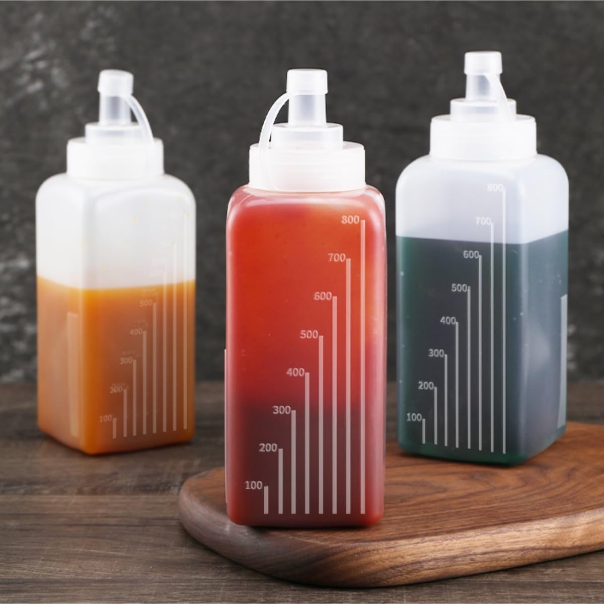 Quetschflasche Squeeze Flasche Große, Quadratische Quetschflasche, Weithals-Quetschflasche, Gewürzsauce, Quetschflasche, 5-teiliges Set Saucenflasche(800ml)
