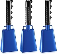 Vista 6 de Paquete de 6 campanas de vaca azules con asas, campana de animación para eventos deportivos, juegos de fútbol, escuela sólida grande, instrumentos