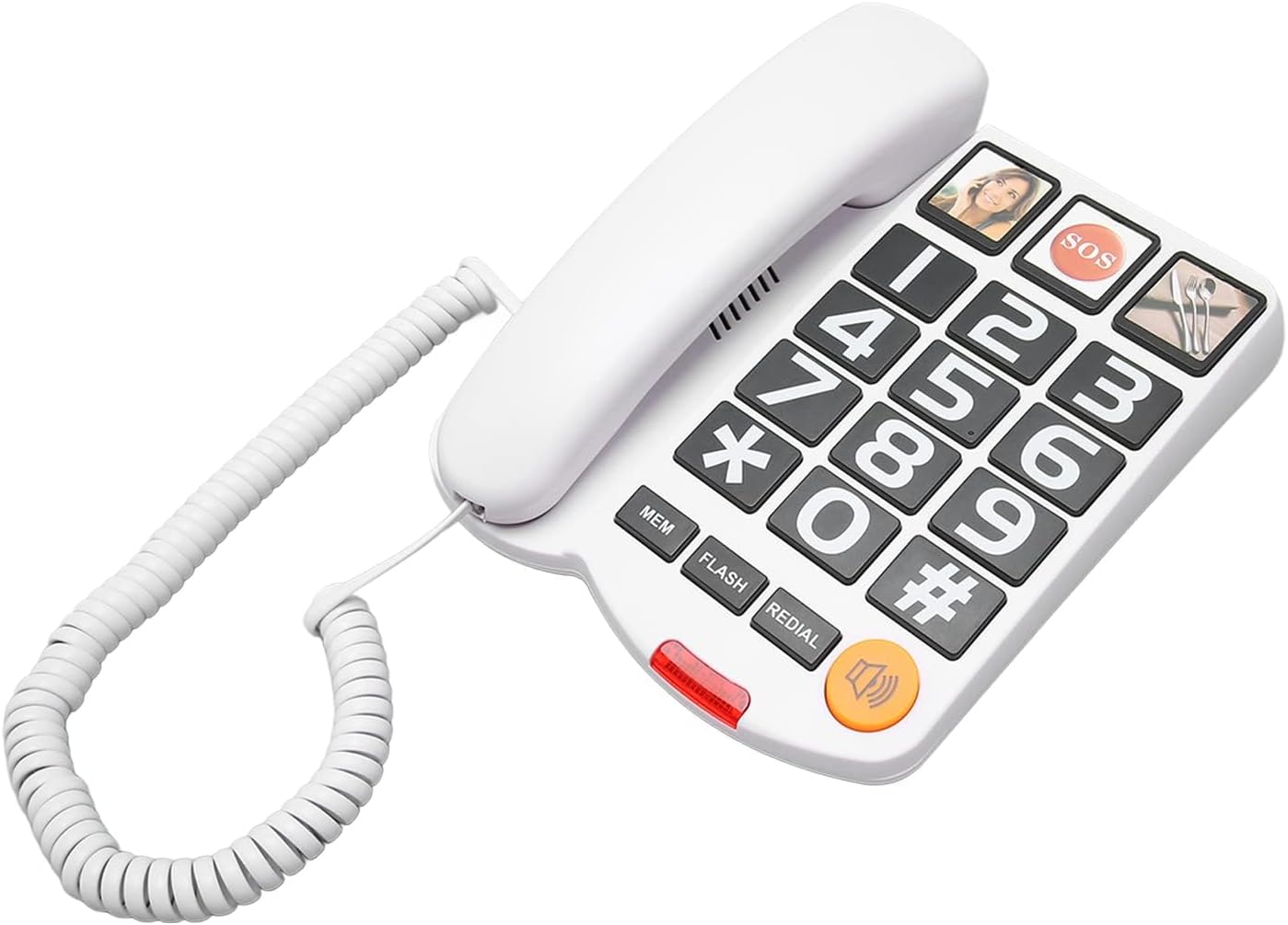 Großtasten-Telefon mit Foto-Zielwahltasten und SOS-Taste, schnurgebunden, für eine besonders einfache Bedienung