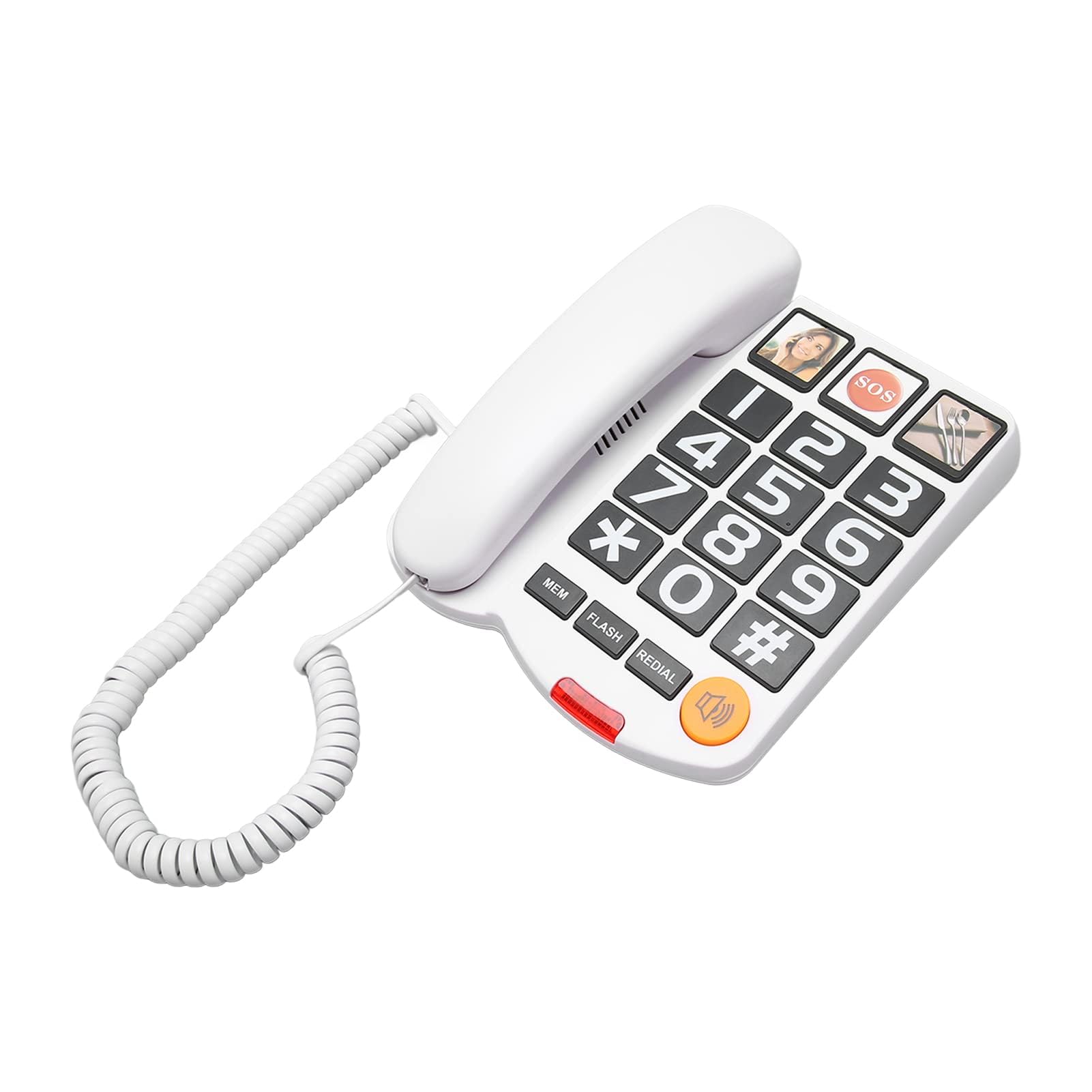 Téléphone Fixe à Gros Boutons pour Personnes âgées, Téléphone Fixe Filaire, Téléphone Photo Senior Photo Téléphone Fixe à Gros Boutons pour Malvoyants, Numérotation à Une Touche, (Blanc)