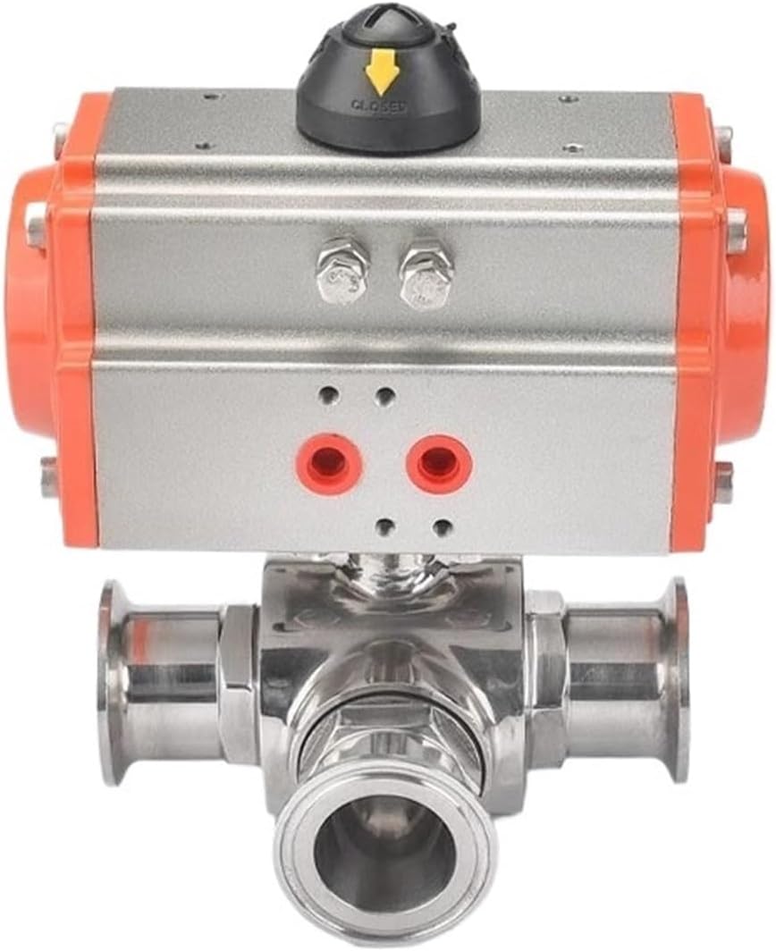 3 Way Pneumatic Quick Mount T-Type/L-Type Stainless Steel Sanitary Clamp 304/316 Single-Acting Actuator Ball Valve(T-38 AT63SR-FO)