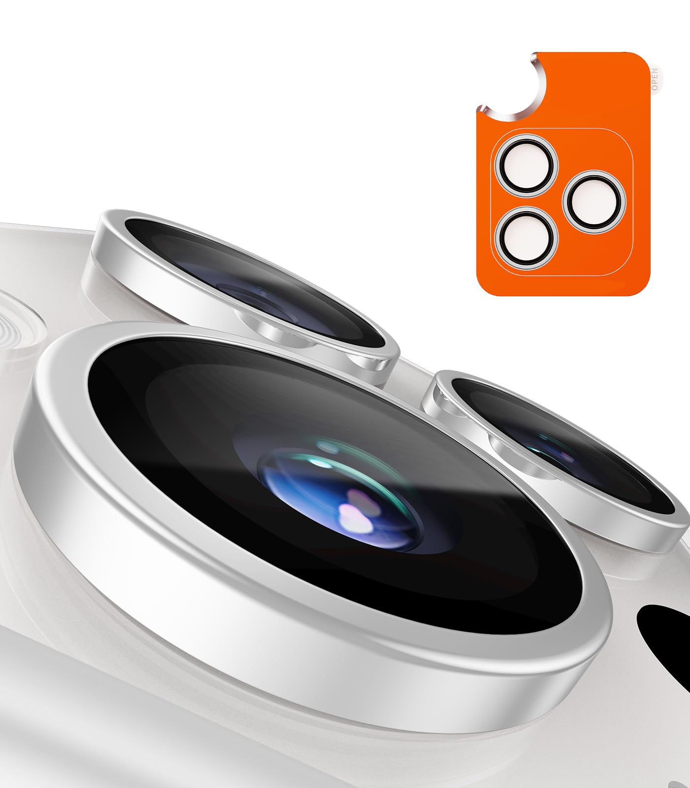 TORRAS LensGuard Smartphone Camera Film for Trinocular Use [Aerospace Materials, Original Reproduction] Tempered Glass, Black Edging, 1 Set, Smartphone Trinocular Camera Cover, White