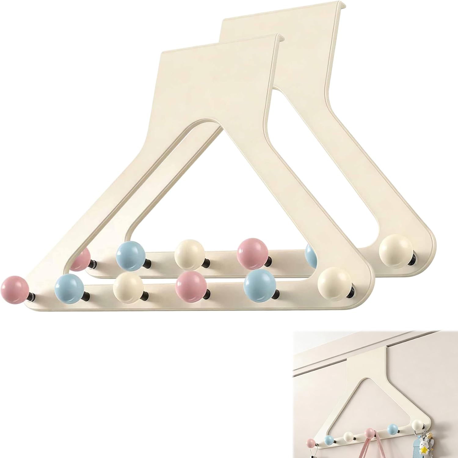 Over the Door Hanger Organizer, Heavy Duty Metal Over the Door Hooks Organizer, No Drill Easy Install, Bathroom Towel Hanger, Closet Storage for Coats Hats Brooms (2*White-3)