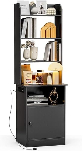 Miniatura 9 de IKIFLY Juego de 2 estanterías de 5 niveles con salida y puertos USB estantería con estantes ajustables y gabinete para dormitorio oficina sala de