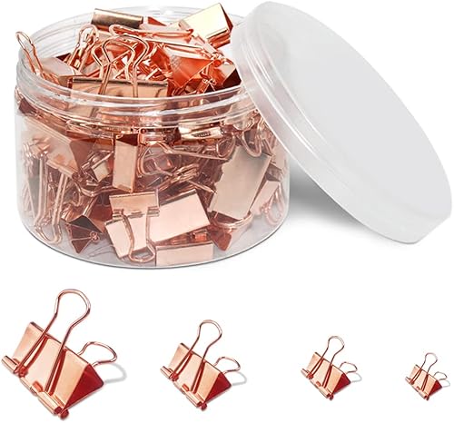 100 abrazaderas de papel con clip de carpeta lyfLux para suministros escolares de oficina, 4 tamaños de 0.591 in0.748 in0.984 in1.260 in (oro rosa)