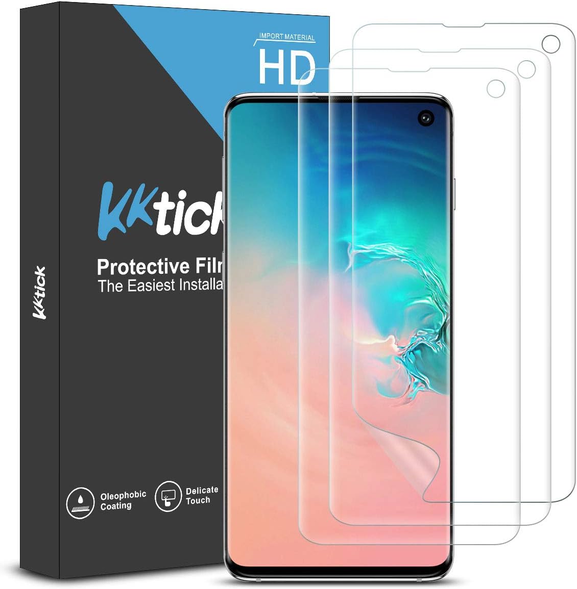 KKTICK [3 Pack] Screen Protector for Samsung Galaxy S10, [Ultrasonic Fingerprint Compatible][Self Healing] Anti-Scratch HD Clear Flexible Film for S10 (6.1 inch), Lifetime Replacement Warranty