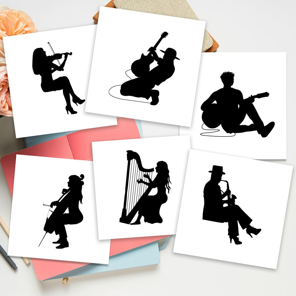 AHANDMAKER 6 Tipi Di Sagoma Musicista, Adesivi Creativi Interruttori, Adesivi Da Parete Con Silhouette Di Un Uomo E Una Donna, Musicista Seduta, Interruttore Luce Adesivi Per La Musica