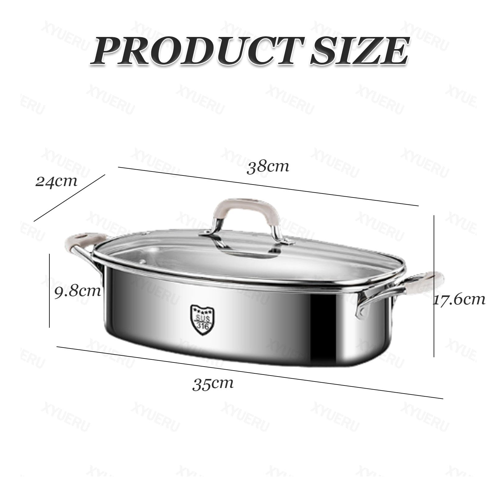 Pentola per pesce a vapore, in acciaio inox, ovale, con coperchio, pentola multiuso per cuocere a vapore pesce, zuppa bollente e frutti di mare