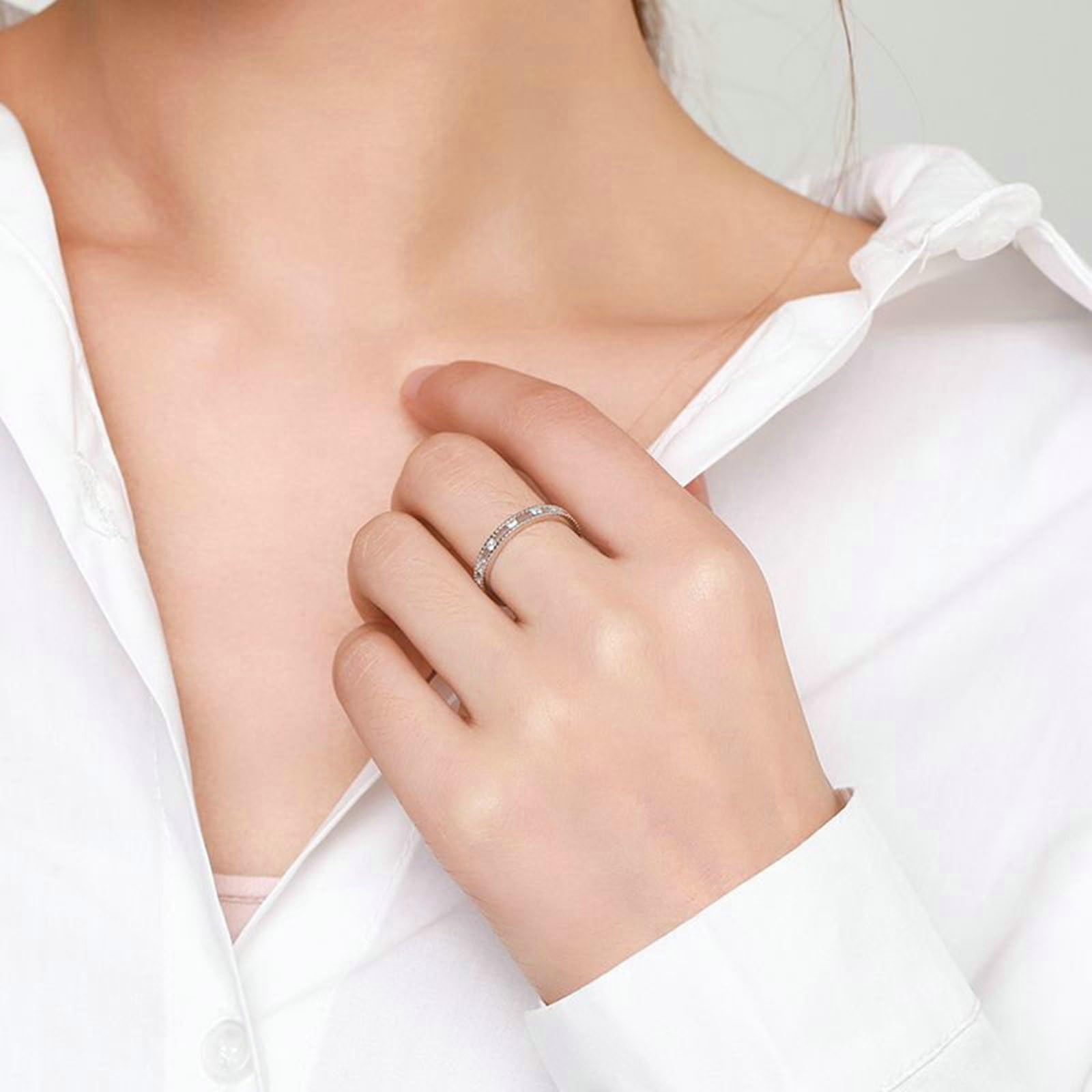 Anillo de compromiso para mujer, de diamantes reales delicados, de oro blanco de 9 K/14 K/18 K, para novia
