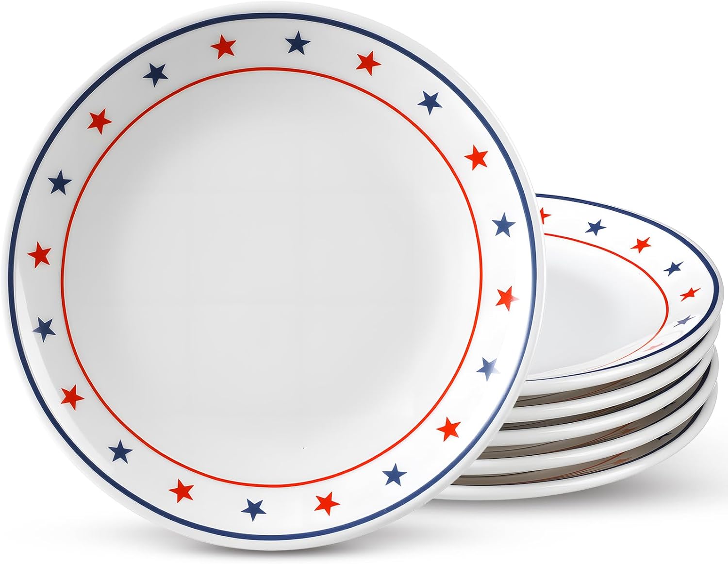 Hushee 6 Pcs 4th of July Dessert Plate 6 Inch Patriotic Star Round Ceramic Plates White Red and Blue Salad Dishes for Patriotic Party, Independence Day Dessert Party Favors (Star)